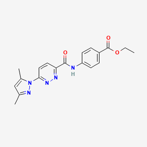 molecular formula C19H19N5O3 B2611508 4-(6-(3,5-二甲基-1H-吡唑-1-基)吡啶嗪-3-甲酰胺基)苯甲酸乙酯 CAS No. 1351634-14-4