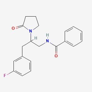 molecular formula C20H21FN2O2 B2611509 N-(3-(3-fluorophenyl)-2-(2-oxopyrrolidin-1-yl)propyl)benzamide CAS No. 1421494-56-5