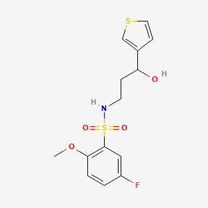 molecular formula C14H16FNO4S2 B2611519 5-fluoro-N-(3-hydroxy-3-(thiophen-3-yl)propyl)-2-methoxybenzenesulfonamide CAS No. 2034354-48-6