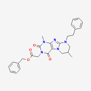 benzyl 2-(1,7-dimethyl-2,4-dioxo-9-phenethyl-1,2,6,7,8,9-hexahydropyrimido[2,1-f]purin-3(4H)-yl)acetate