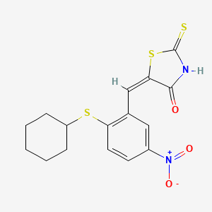 molecular formula C16H16N2O3S3 B2611568 5-{[2-(Cyclohexylsulfanyl)-5-nitrophenyl]methylene}-2-thioxo-1,3-thiazolan-4-one CAS No. 882073-18-9