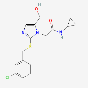 molecular formula C16H18ClN3O2S B2611619 2-(2-((3-chlorobenzyl)thio)-5-(hydroxymethyl)-1H-imidazol-1-yl)-N-cyclopropylacetamide CAS No. 921568-58-3