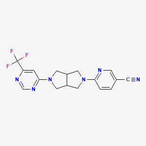 molecular formula C17H15F3N6 B2611684 6-[5-[6-(Trifluoromethyl)pyrimidin-4-yl]-1,3,3a,4,6,6a-hexahydropyrrolo[3,4-c]pyrrol-2-yl]pyridine-3-carbonitrile CAS No. 2415469-08-6