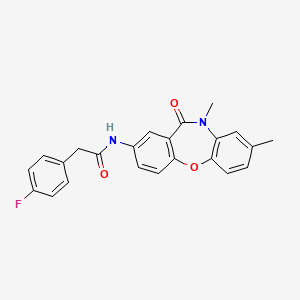 molecular formula C23H19FN2O3 B2611699 N-(8,10-二甲基-11-氧代-10,11-二氢二苯并[b,f][1,4]恶杂环辛-2-基)-2-(4-氟苯基)乙酰胺 CAS No. 922060-86-4