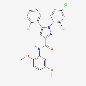 molecular formula C24H18Cl3N3O3 B2611701 5-(2-chlorophenyl)-1-(2,4-dichlorophenyl)-N-(2,5-dimethoxyphenyl)-1H-pyrazole-3-carboxamide CAS No. 477712-12-2