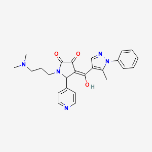 molecular formula C25H27N5O3 B2611730 1-(3-(dimethylamino)propyl)-3-hydroxy-4-(5-methyl-1-phenyl-1H-pyrazole-4-carbonyl)-5-(pyridin-4-yl)-1H-pyrrol-2(5H)-one CAS No. 908229-35-6