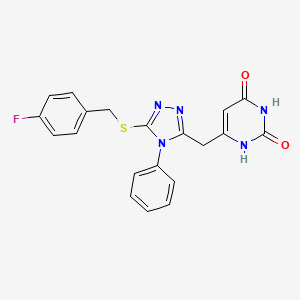 molecular formula C20H16FN5O2S B2611738 6-[[5-[(4-fluorophenyl)methylsulfanyl]-4-phenyl-1,2,4-triazol-3-yl]methyl]-1H-pyrimidine-2,4-dione CAS No. 852047-11-1