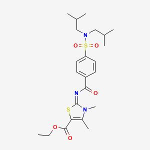 molecular formula C23H33N3O5S2 B2611763 Ethyl 2-[4-[bis(2-methylpropyl)sulfamoyl]benzoyl]imino-3,4-dimethyl-1,3-thiazole-5-carboxylate CAS No. 476628-29-2