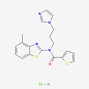 molecular formula C19H19ClN4OS2 B2611772 N-(3-(1H-imidazol-1-yl)propyl)-N-(4-methylbenzo[d]thiazol-2-yl)thiophene-2-carboxamide hydrochloride CAS No. 1215372-50-1