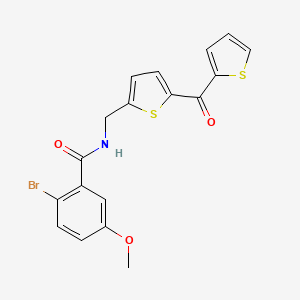 molecular formula C18H14BrNO3S2 B2611793 2-bromo-5-methoxy-N-((5-(thiophene-2-carbonyl)thiophen-2-yl)methyl)benzamide CAS No. 1421450-96-5