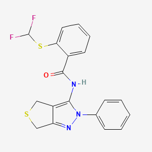 molecular formula C19H15F2N3OS2 B2611806 2-(difluoromethylsulfanyl)-N-(2-phenyl-4,6-dihydrothieno[3,4-c]pyrazol-3-yl)benzamide CAS No. 893932-38-2