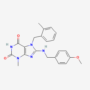 molecular formula C22H23N5O3 B2611835 8-[(4-Methoxyphenyl)methylamino]-3-methyl-7-[(2-methylphenyl)methyl]purine-2,6-dione CAS No. 714291-20-0