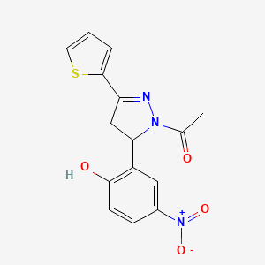 molecular formula C15H13N3O4S B2611841 1-(5-(2-羟基-5-硝基苯基)-3-(噻吩-2-基)-4,5-二氢-1H-吡唑-1-基)乙酮 CAS No. 868214-31-7