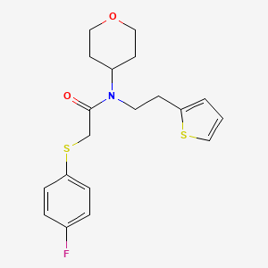 molecular formula C19H22FNO2S2 B2611859 2-((4-氟苯基)硫代)-N-(四氢-2H-吡喃-4-基)-N-(2-(噻吩-2-基)乙基)乙酰胺 CAS No. 1798543-78-8