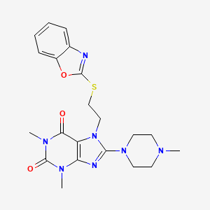 molecular formula C21H25N7O3S B2611869 7-(2-(benzo[d]oxazol-2-ylthio)ethyl)-1,3-dimethyl-8-(4-methylpiperazin-1-yl)-1H-purine-2,6(3H,7H)-dione CAS No. 501352-41-6