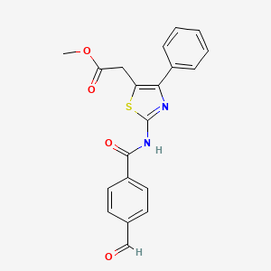 molecular formula C20H16N2O4S B2611877 Methyl 2-[2-[(4-formylbenzoyl)amino]-4-phenyl-1,3-thiazol-5-yl]acetate CAS No. 1607326-95-3