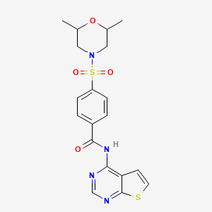 molecular formula C19H20N4O4S2 B2611884 4-((2,6-二甲基吗啉)磺酰基)-N-(噻吩并[2,3-d]嘧啶-4-基)苯甲酰胺 CAS No. 1323419-78-8