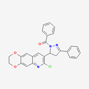 molecular formula C27H20ClN3O3 B2611889 1-benzoyl-5-{7-chloro-2H,3H-[1,4]dioxino[2,3-g]quinolin-8-yl}-3-phenyl-4,5-dihydro-1H-pyrazole CAS No. 442650-00-2