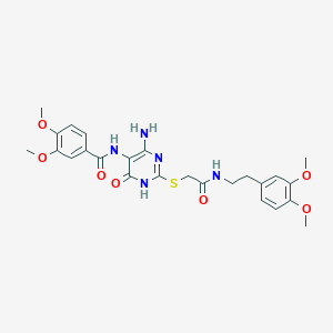B2611903 N-(4-amino-2-((2-((3,4-dimethoxyphenethyl)amino)-2-oxoethyl)thio)-6-oxo-1,6-dihydropyrimidin-5-yl)-3,4-dimethoxybenzamide CAS No. 868228-11-9