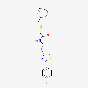 molecular formula C20H19FN2OS2 B2611915 2-(benzylthio)-N-(2-(2-(4-fluorophenyl)thiazol-4-yl)ethyl)acetamide CAS No. 1209943-23-6