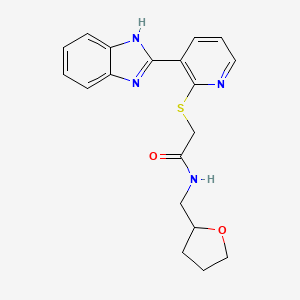 molecular formula C19H20N4O2S B2611918 2-((3-(1H-benzo[d]imidazol-2-yl)pyridin-2-yl)thio)-N-((tetrahydrofuran-2-yl)methyl)acetamide CAS No. 1206997-43-4
