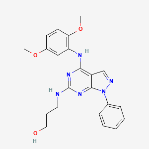 molecular formula C22H24N6O3 B2611926 3-({4-[(2,5-dimethoxyphenyl)amino]-1-phenyl-1H-pyrazolo[3,4-d]pyrimidin-6-yl}amino)propan-1-ol CAS No. 946297-64-9