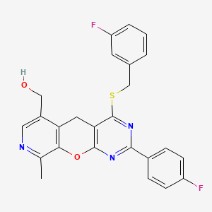 molecular formula C25H19F2N3O2S B2611927 (4-((3-fluorobenzyl)thio)-2-(4-fluorophenyl)-9-methyl-5H-pyrido[4',3':5,6]pyrano[2,3-d]pyrimidin-6-yl)methanol CAS No. 892417-91-3