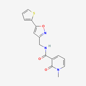 molecular formula C15H13N3O3S B2611935 1-methyl-2-oxo-N-((5-(thiophen-2-yl)isoxazol-3-yl)methyl)-1,2-dihydropyridine-3-carboxamide CAS No. 1207029-30-8
