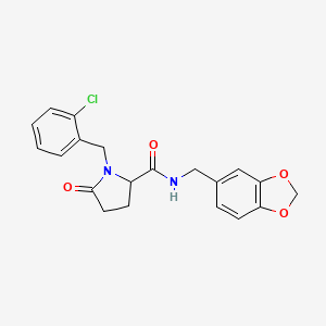 molecular formula C20H19ClN2O4 B2611950 N-(1,3-benzodioxol-5-ylmethyl)-1-[(2-chlorophenyl)methyl]-5-oxopyrrolidine-2-carboxamide CAS No. 1033701-83-5