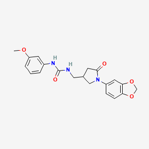 molecular formula C20H21N3O5 B2611958 1-((1-(Benzo[d][1,3]dioxol-5-yl)-5-oxopyrrolidin-3-yl)methyl)-3-(3-methoxyphenyl)urea CAS No. 954660-76-5