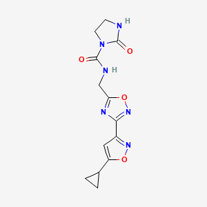 molecular formula C13H14N6O4 B2611976 N-((3-(5-cyclopropylisoxazol-3-yl)-1,2,4-oxadiazol-5-yl)methyl)-2-oxoimidazolidine-1-carboxamide CAS No. 1904017-81-7