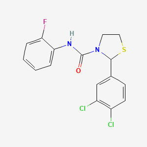 molecular formula C16H13Cl2FN2OS B2611977 2-(3,4-dichlorophenyl)-N-(2-fluorophenyl)thiazolidine-3-carboxamide CAS No. 2034614-85-0