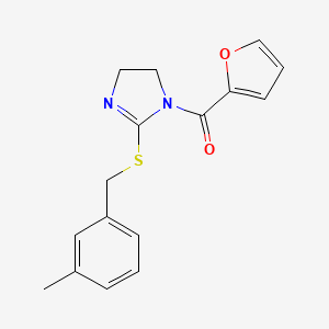 molecular formula C16H16N2O2S B2611978 Furan-2-yl-[2-[(3-methylphenyl)methylsulfanyl]-4,5-dihydroimidazol-1-yl]methanone CAS No. 851803-75-3