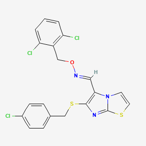 molecular formula C20H14Cl3N3OS2 B2611991 6-[(4-chlorobenzyl)sulfanyl]imidazo[2,1-b][1,3]thiazole-5-carbaldehyde O-(2,6-dichlorobenzyl)oxime CAS No. 339023-31-3