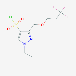 molecular formula C10H14ClF3N2O3S B2612003 1-propyl-3-[(3,3,3-trifluoropropoxy)methyl]-1H-pyrazole-4-sulfonyl chloride CAS No. 1856021-25-4