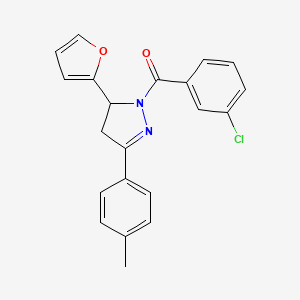 molecular formula C21H17ClN2O2 B2612008 (3-氯苯基)-[3-(呋喃-2-基)-5-(4-甲苯基)-3,4-二氢吡唑-2-基]甲苯酮 CAS No. 865616-12-2