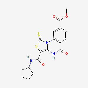 molecular formula C18H17N3O4S2 B2612015 methyl 3-(cyclopentylcarbamoyl)-5-oxo-1-thioxo-4,5-dihydro-1H-thiazolo[3,4-a]quinazoline-8-carboxylate CAS No. 1111010-48-0