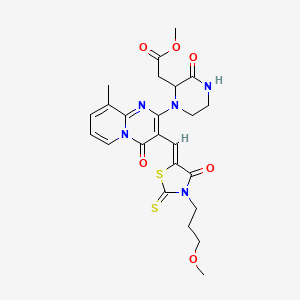 molecular formula C24H27N5O6S2 B2612016 (Z)-methyl 2-(1-(3-((3-(3-methoxypropyl)-4-oxo-2-thioxothiazolidin-5-ylidene)methyl)-9-methyl-4-oxo-4H-pyrido[1,2-a]pyrimidin-2-yl)-3-oxopiperazin-2-yl)acetate CAS No. 866601-96-9