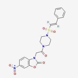 6-nitro-3-[2-oxo-2-[4-[(E)-2-phenylethenyl]sulfonylpiperazin-1-yl]ethyl]-1,3-benzoxazol-2-one