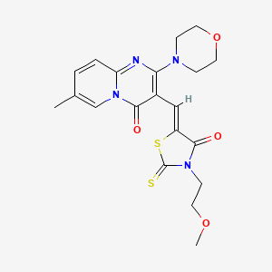 molecular formula C20H22N4O4S2 B2612022 (Z)-3-(2-甲氧基乙基)-5-((7-甲基-2-吗啉代-4-氧代-4H-吡啶并[1,2-a]嘧啶-3-基)亚甲基)-2-硫代噻唑烷-4-酮 CAS No. 380582-38-7