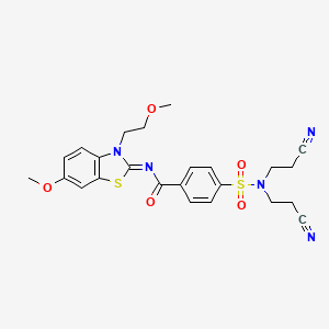 molecular formula C24H25N5O5S2 B2612044 4-[bis(2-cyanoethyl)sulfamoyl]-N-[6-methoxy-3-(2-methoxyethyl)-1,3-benzothiazol-2-ylidene]benzamide CAS No. 1006265-69-5