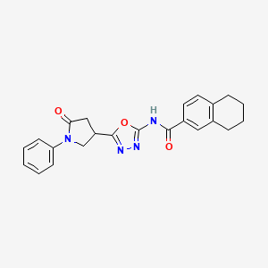 molecular formula C23H22N4O3 B2612049 N-(5-(5-oxo-1-phenylpyrrolidin-3-yl)-1,3,4-oxadiazol-2-yl)-5,6,7,8-tetrahydronaphthalene-2-carboxamide CAS No. 1286719-14-9