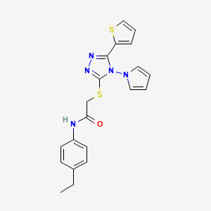 molecular formula C20H19N5OS2 B2612061 N-(4-乙基苯基)-2-{[4-(1H-吡咯-1-基)-5-(噻吩-2-基)-4H-1,2,4-三唑-3-基]硫代}乙酰胺 CAS No. 886935-68-8