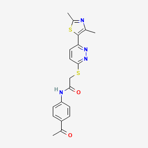 molecular formula C19H18N4O2S2 B2612063 N-(4-乙酰苯基)-2-((6-(2,4-二甲基噻唑-5-基)吡啶嗪-3-基)硫代)乙酰胺 CAS No. 894008-16-3