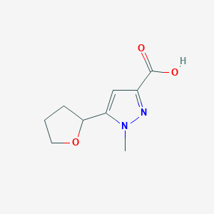 molecular formula C9H12N2O3 B2612067 1-Methyl-5-(oxolan-2-yl)pyrazole-3-carboxylic acid CAS No. 1888891-92-6