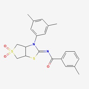 molecular formula C21H22N2O3S2 B2612083 (Z)-N-(3-(3,5-dimethylphenyl)-5,5-dioxidotetrahydrothieno[3,4-d]thiazol-2(3H)-ylidene)-3-methylbenzamide CAS No. 873810-51-6
