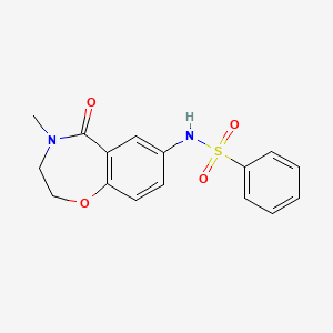 molecular formula C16H16N2O4S B2612085 N-(4-methyl-5-oxo-2,3,4,5-tetrahydrobenzo[f][1,4]oxazepin-7-yl)benzenesulfonamide CAS No. 926031-81-4