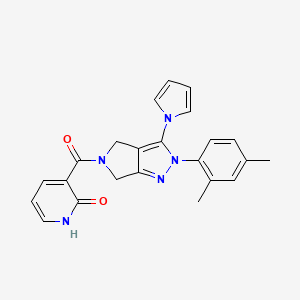 molecular formula C23H21N5O2 B2612092 3-(2-(2,4-dimethylphenyl)-3-(1H-pyrrol-1-yl)-2,4,5,6-tetrahydropyrrolo[3,4-c]pyrazole-5-carbonyl)pyridin-2(1H)-one CAS No. 1251710-04-9