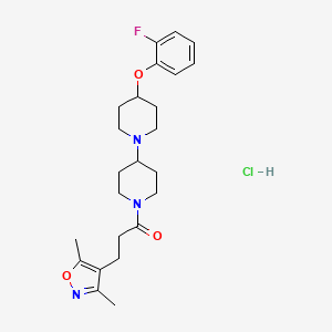molecular formula C24H33ClFN3O3 B2612094 3-(3,5-Dimethyl-1,2-oxazol-4-yl)-1-[4-[4-(2-fluorophenoxy)piperidin-1-yl]piperidin-1-yl]propan-1-one;hydrochloride CAS No. 2320577-81-7