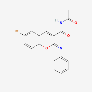 (2Z)-N-acetyl-6-bromo-2-[(4-methylphenyl)imino]-2H-chromene-3-carboxamide